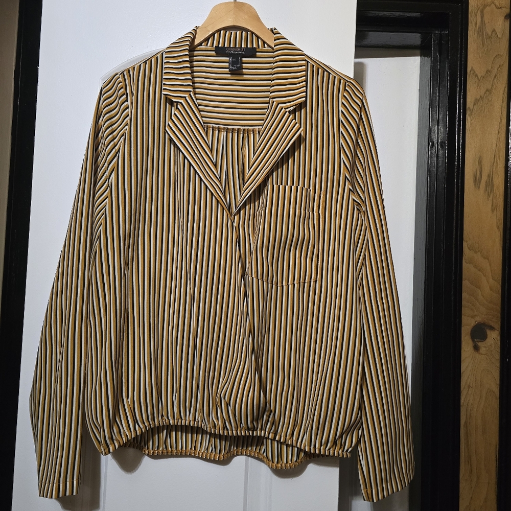 Forever 21 Women's Cinched Waist Striped Long Sleeve Top in Size Large